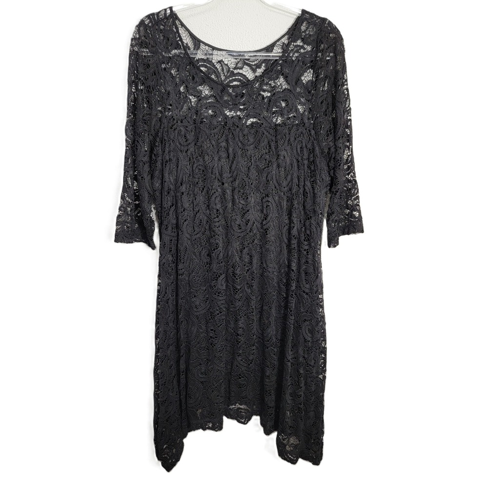 Lane Bryant Women 18/20 Dress Black Floral Lace 3/4 Sleeve Lined Shift Tunic